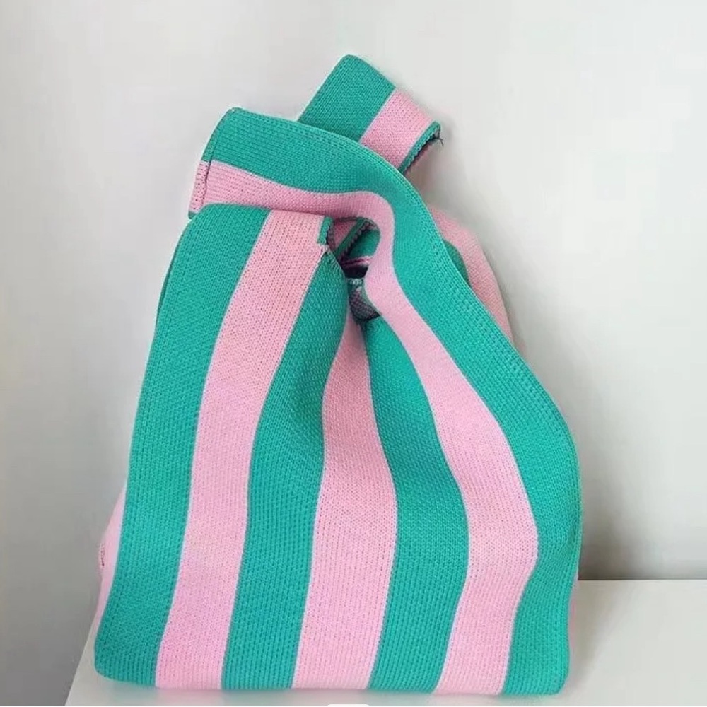 KNITTED TOTE PINK AND GREEN HANDBAG